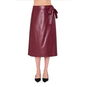 NEW MILLY faux leather bow maxi skirt in burgandy